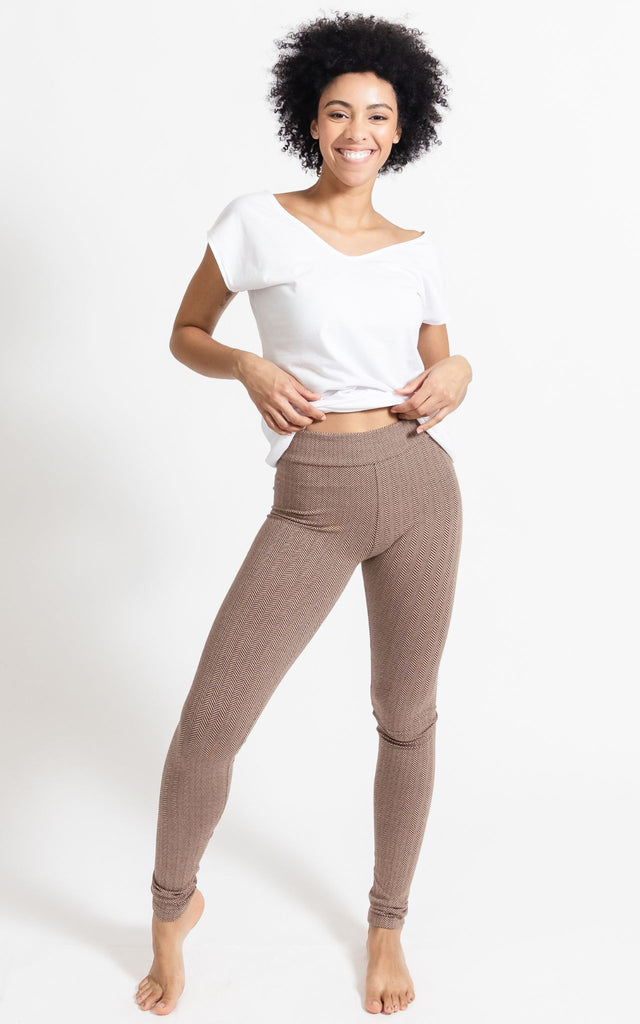Surya Australia Ethical Organic Cotton Jacquard 'Asana' Leggings made in Nepal - Coffee