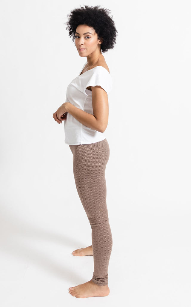 Surya Australia Ethical Organic Cotton Jacquard 'Asana' Leggings made in Nepal - Coffee