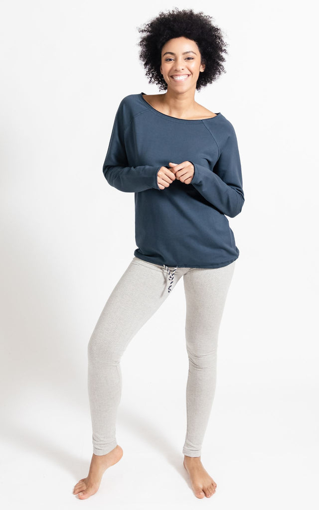 Surya Australia Ethical Organic Cotton Jacquard 'Asana' Leggings made in Nepal - Oatmeal