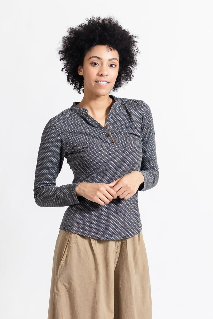 Surya Australia Organic Cotton Jacquard 'Clementine' Top from Nepal - Charcoal