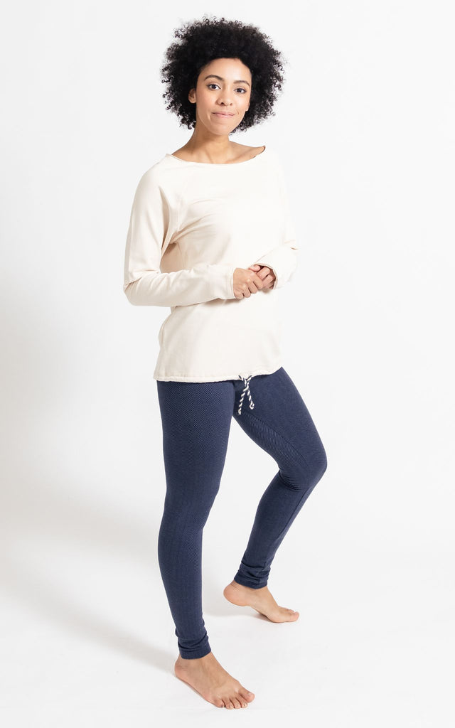 Surya Australia Ethical Organic Cotton Jacquard 'Asana' Leggings made in Nepal - Cobalt