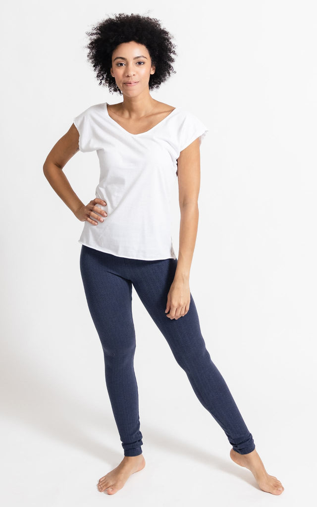 Surya Australia Ethical Organic Cotton Jacquard 'Asana' Leggings made in Nepal - Cobalt