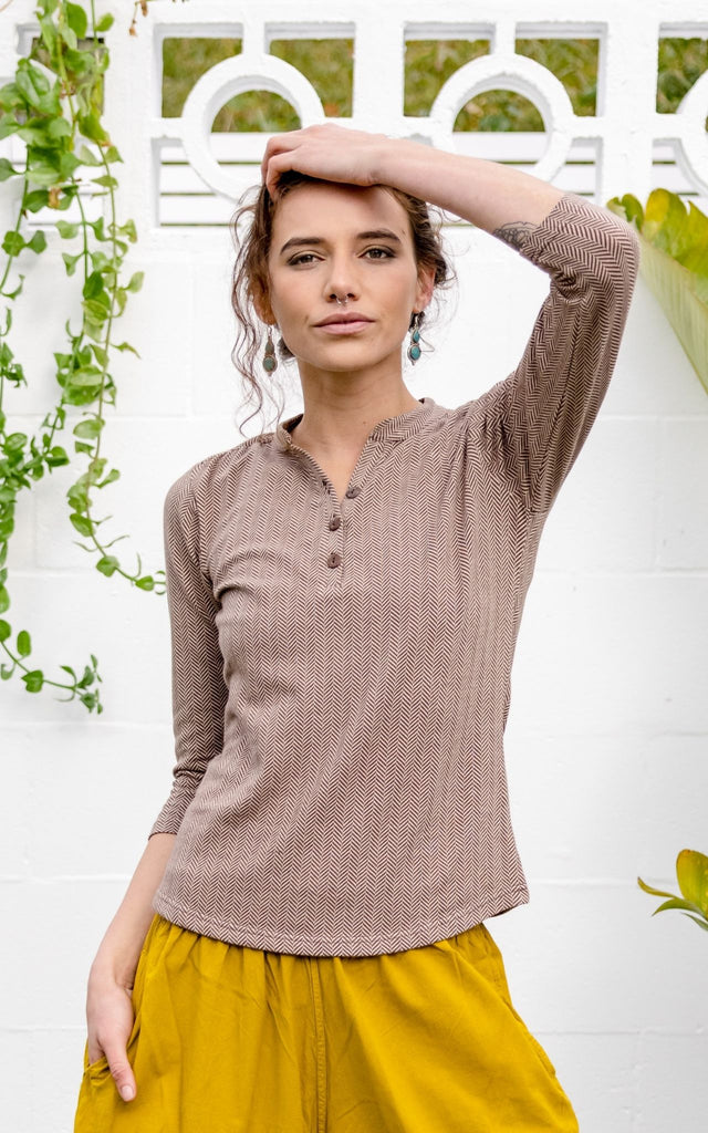 Surya Australia Clementine Organic Cotton 'Clementine' Top from Nepal - Coffee