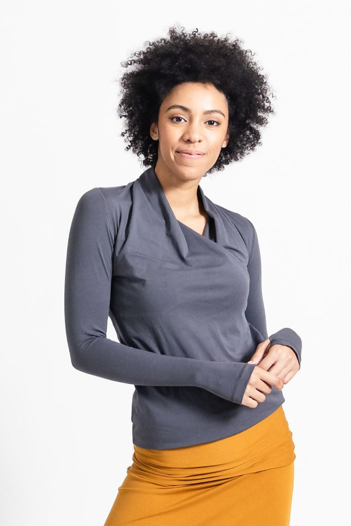 Surya Australia Ethical Organic Cotton False Wrap Top made in Nepal - Dusty Grey
