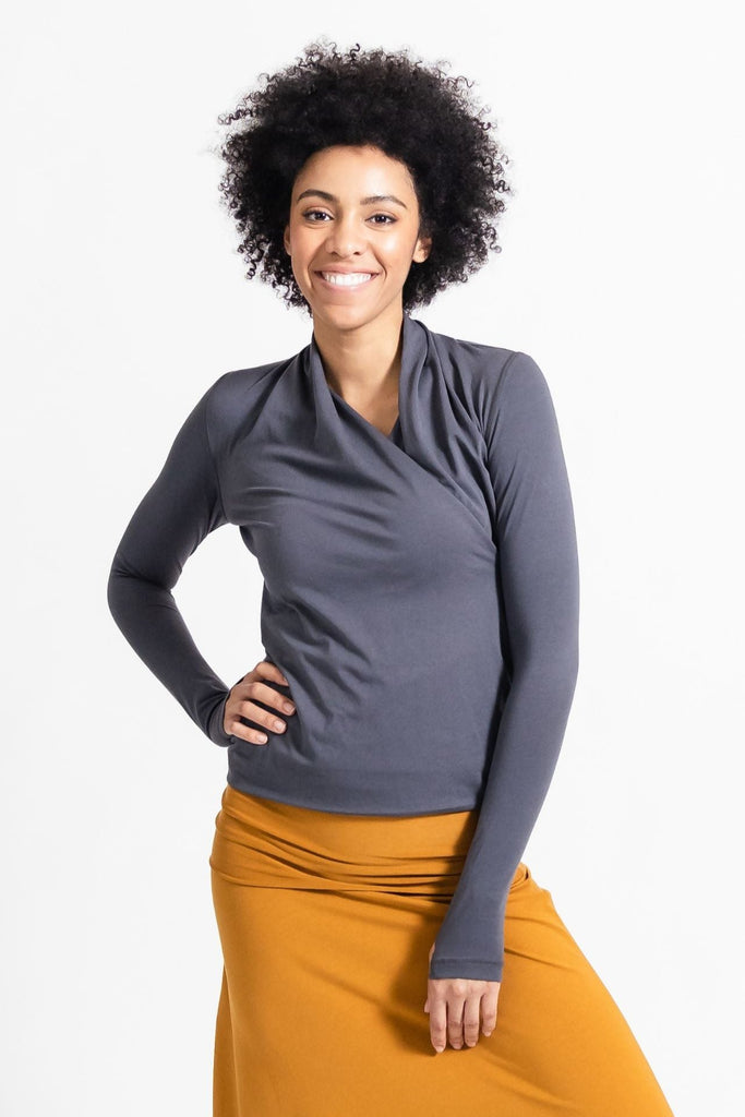 Surya Australia Ethical Organic Cotton False Wrap Top made in Nepal - Dusty Grey