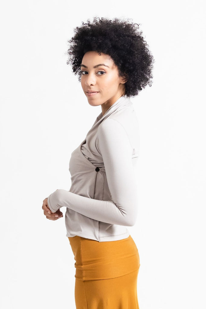 Surya Australia Ethical Organic Cotton False Wrap Top made in Nepal - Oatmeal