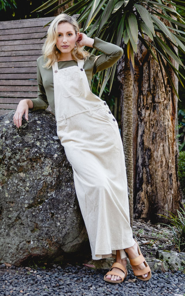 Surya Australia Cotton Overall Maxi Dress from Nepal - Oatmeal