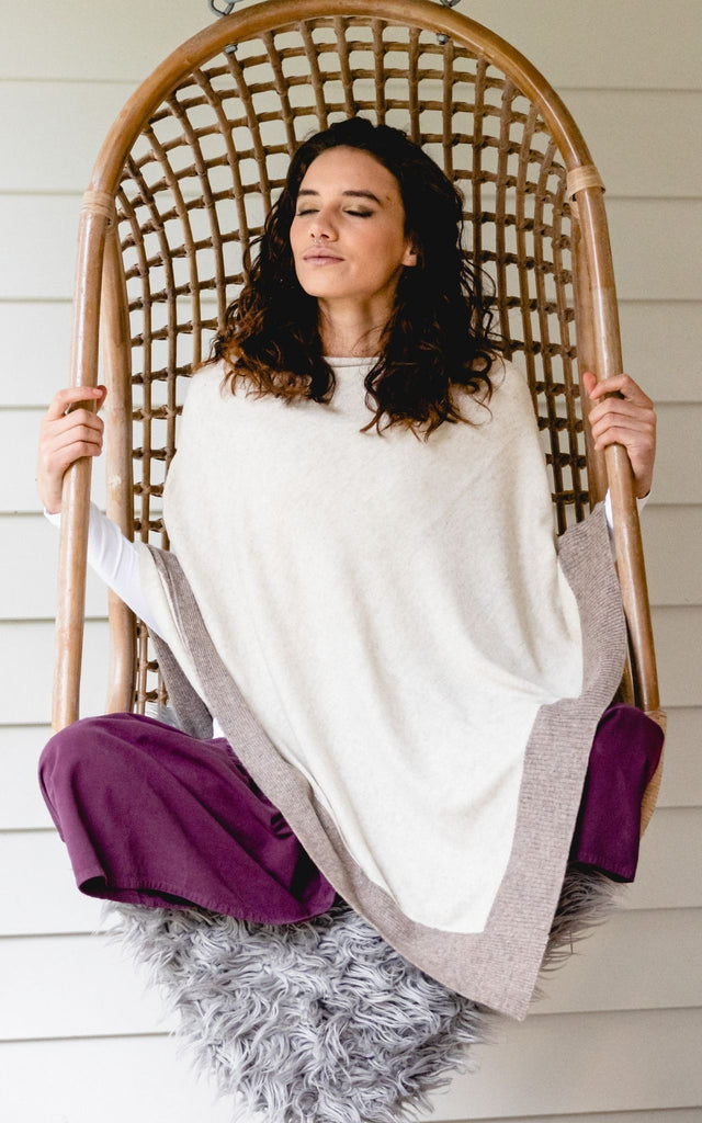 Surya Australia Ethically Made Cashmere Poncho from Nepal - latte #colour_latte
