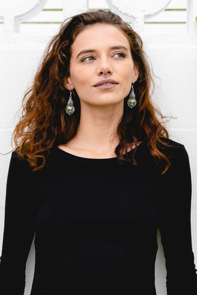 Surya Ethical Tibetan Earrings made in Nepal - Chitra