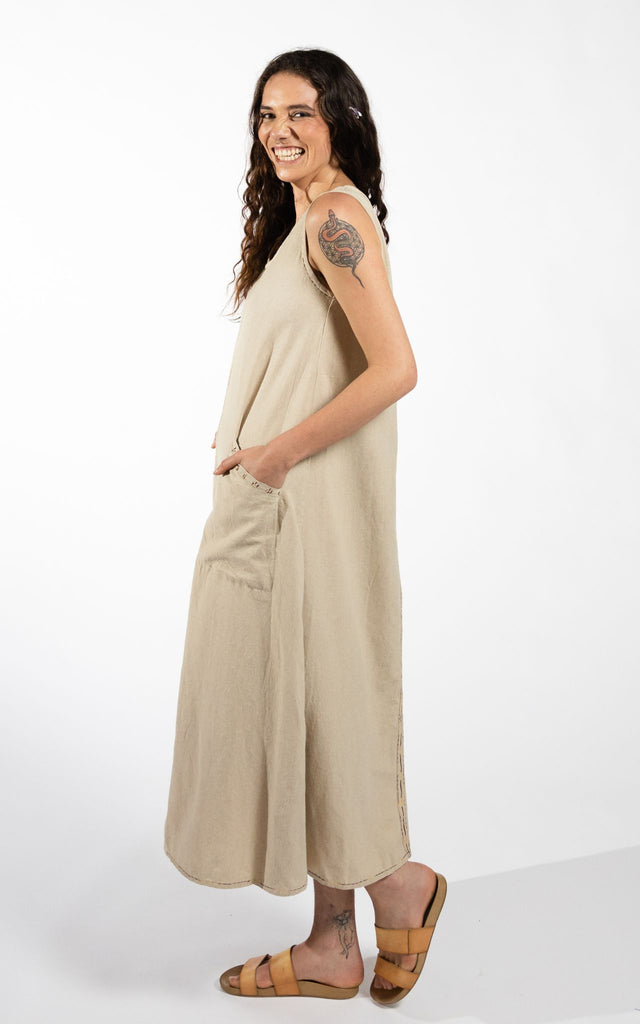 Surya Australia Ethical Cotton 'Calliope' Dress made in Nepal - Oatmeal