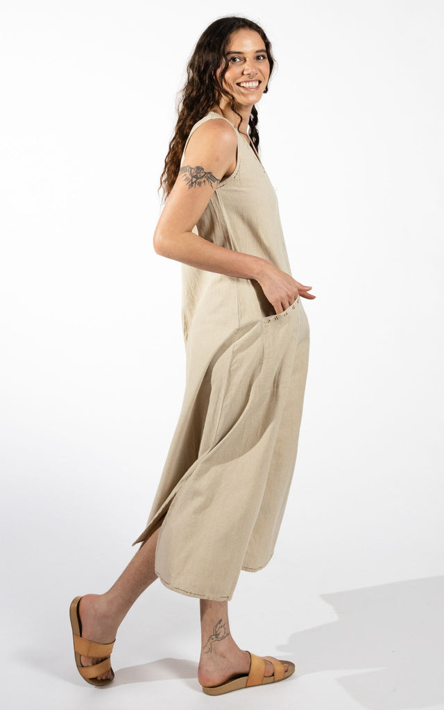 Surya Australia Ethical Cotton 'Calliope' Dress made in Nepal - Oatmeal