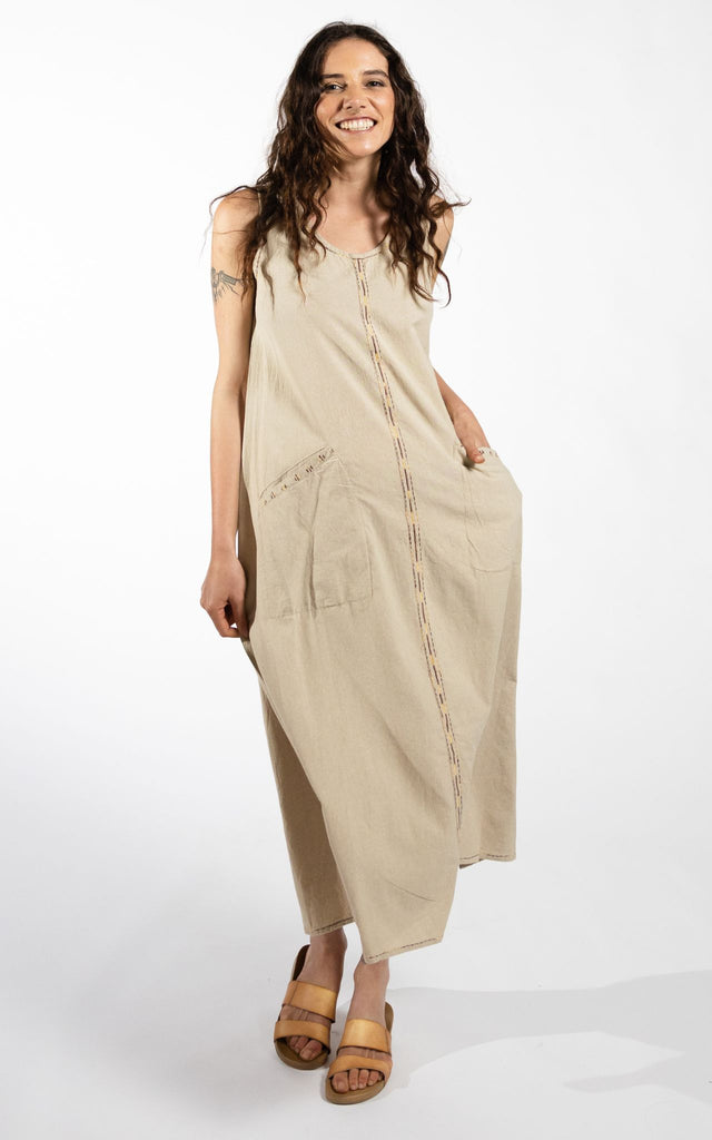Surya Australia Ethical Cotton 'Calliope' Dress made in Nepal - Oatmeal