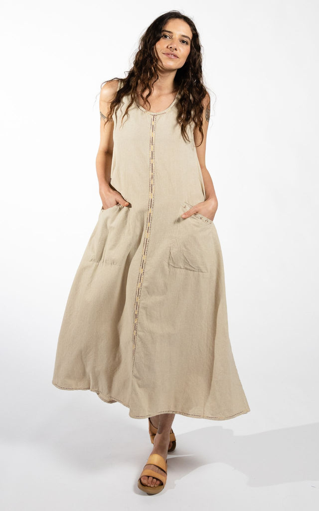Surya Australia Ethical Cotton 'Calliope' Dress made in Nepal - Oatmeal