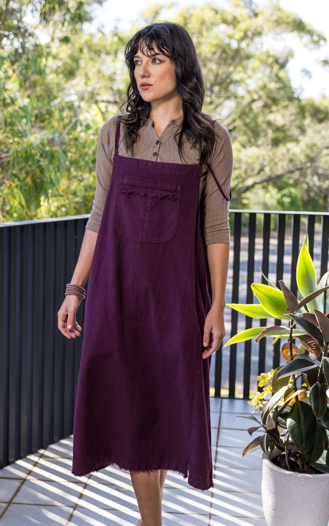Surya Australia Ethical Cotton 'Sirena' Pinafore made in Nepal - Wine