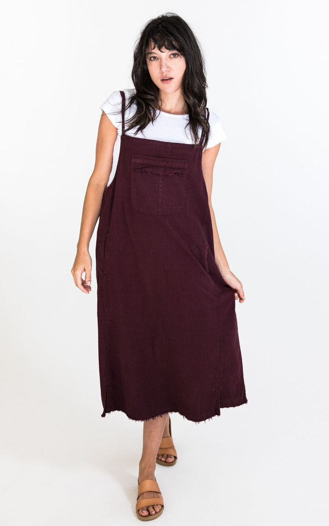 Surya Australia Ethical Cotton 'Sirena' Pinafore made in Nepal - Wine