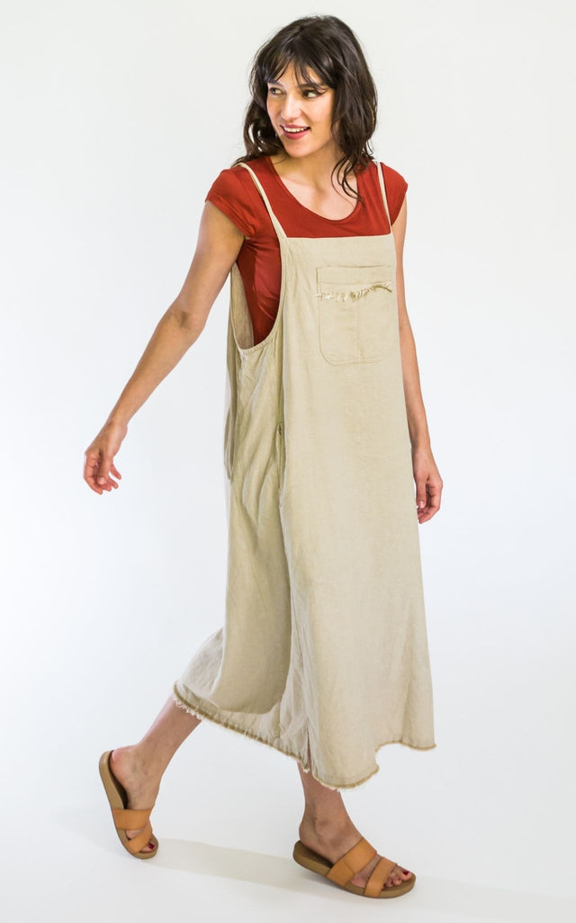 Surya Australia Ethical Cotton 'Sirena' Pinafore made in Nepal - Oatmeal