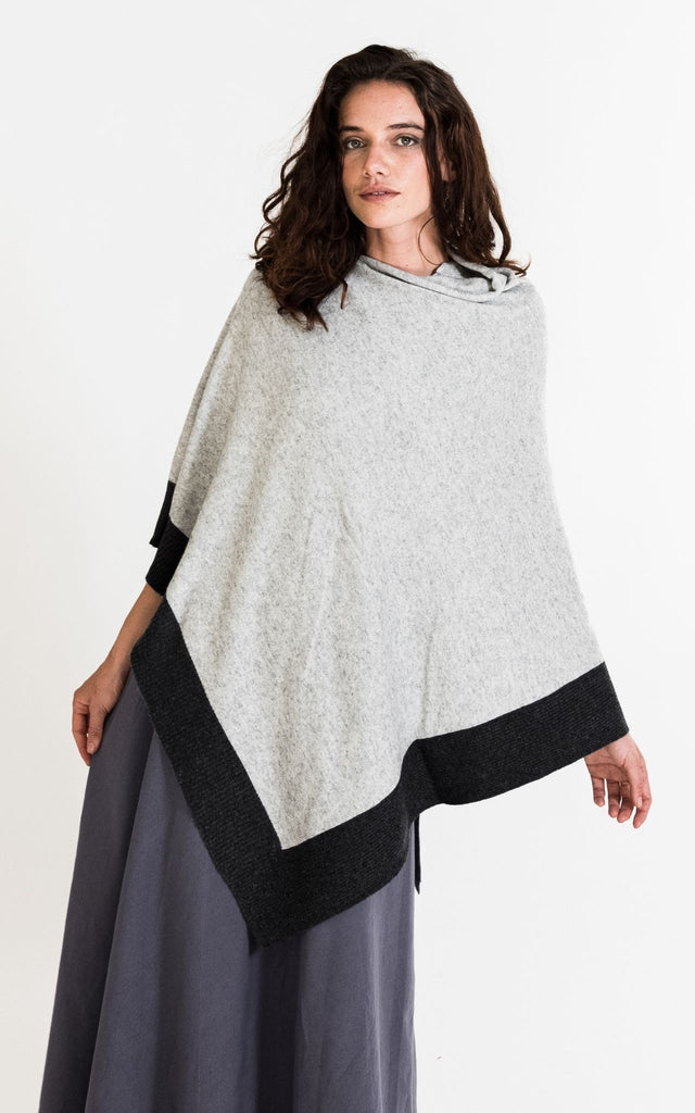 Surya Australia Ethically Made Cashmere Poncho from Nepal - Light Grey #colour_light-grey