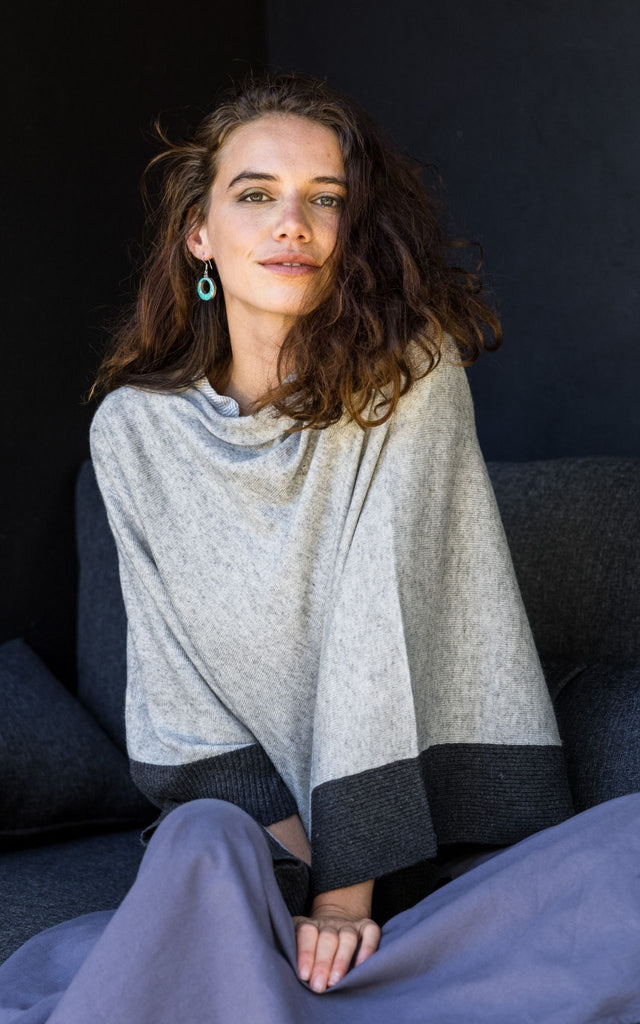 Surya Australia Ethically Made Cashmere Poncho from Nepal - Light Grey #colour_light-grey