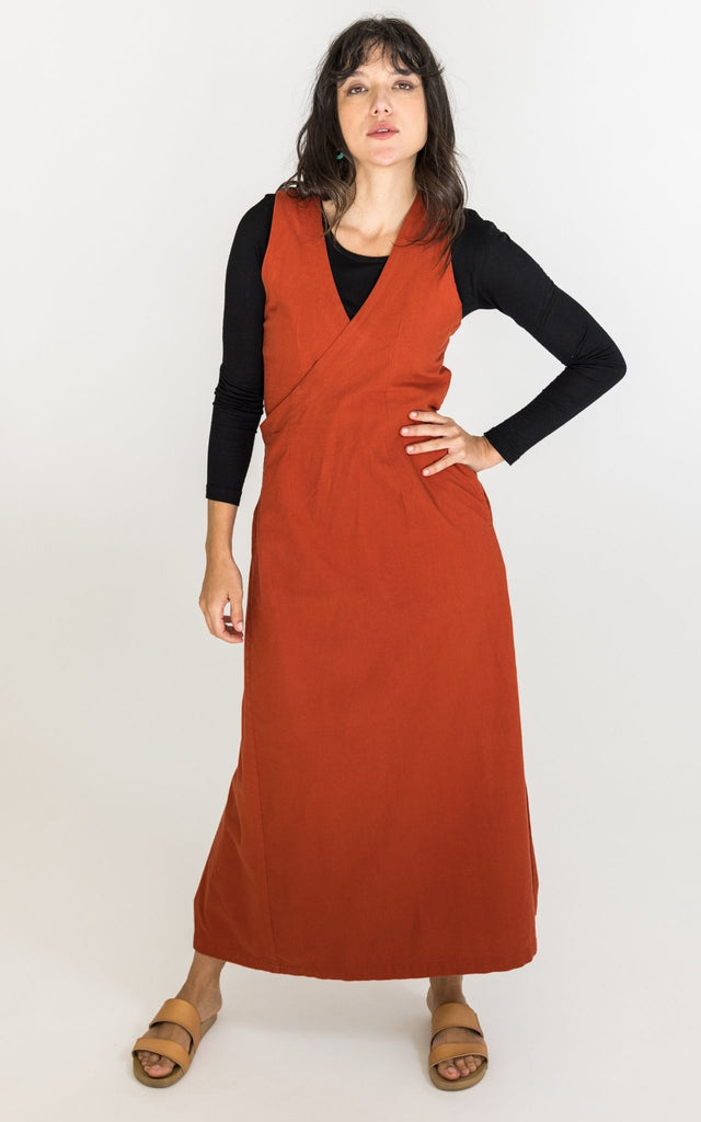 Surya Australia Ethically Made Tibetan Wrap Dress - Rust #colour_rust