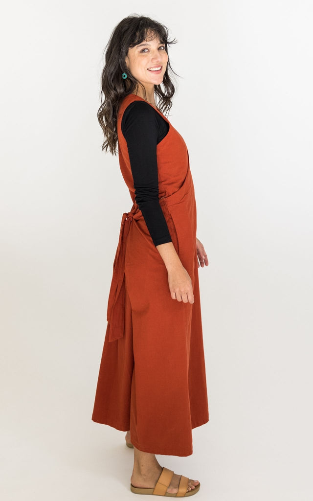 Surya Australia Ethically Made Tibetan Wrap Dress - Rust #colour_rust