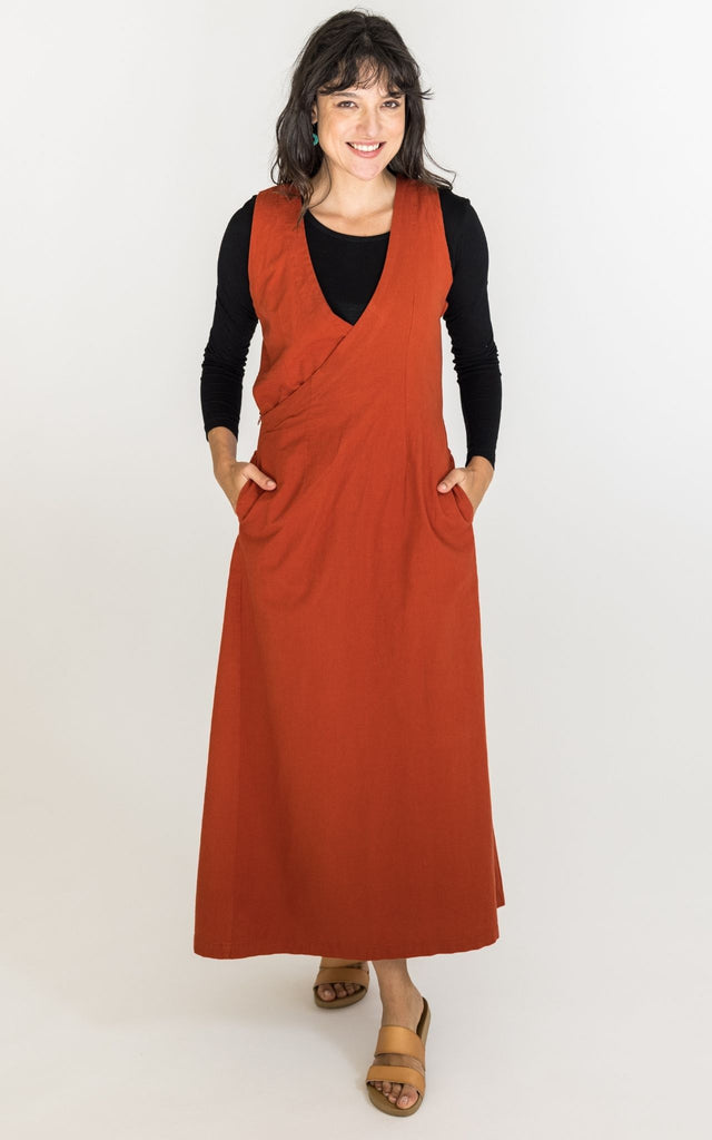 Surya Australia Ethically Made Tibetan Wrap Dress - Rust #colour_rust