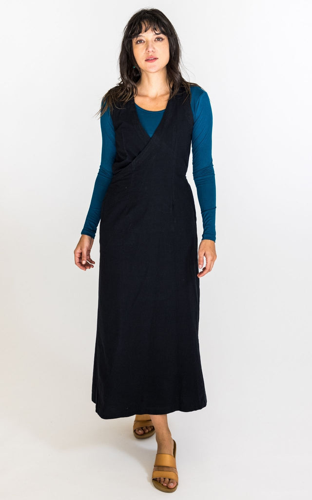 Surya Australia Ethically Made Tibetan Wrap Dress - Black #colour_black