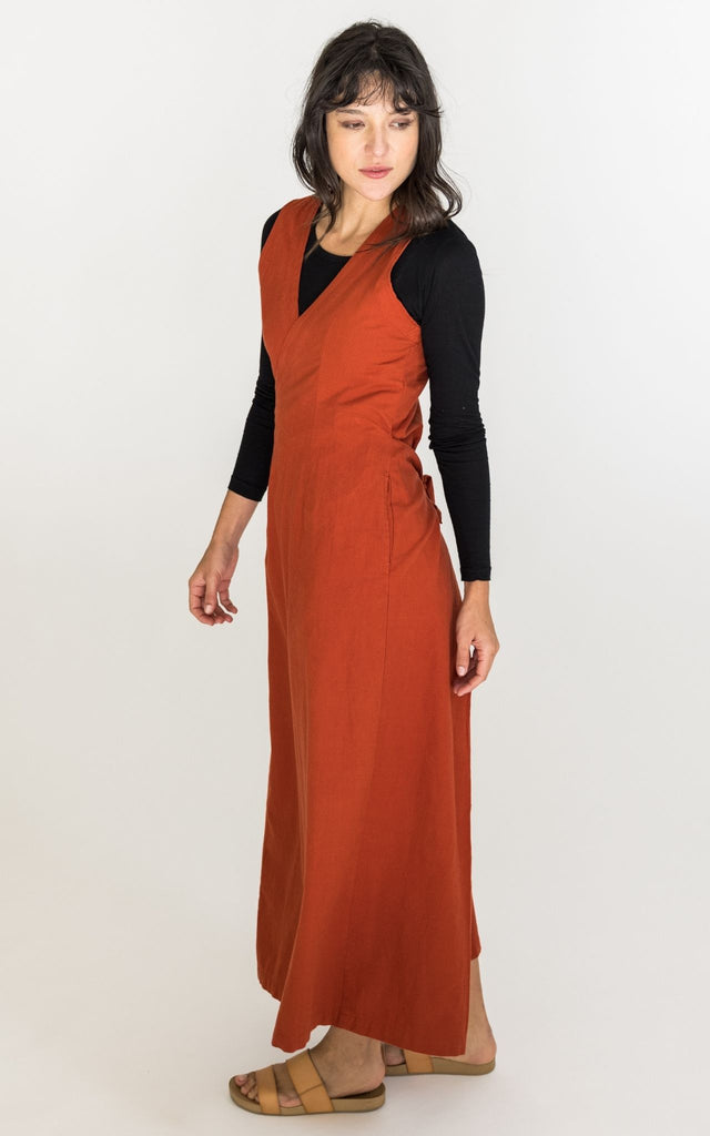 Surya Australia Ethically Made Tibetan Wrap Dress - Rust #colour_rust