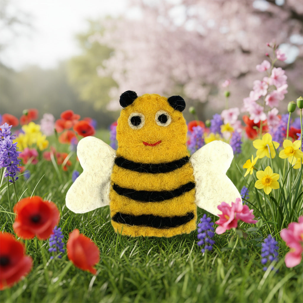 Surya Wool Felt Finger Puppets from Nepal - Bee