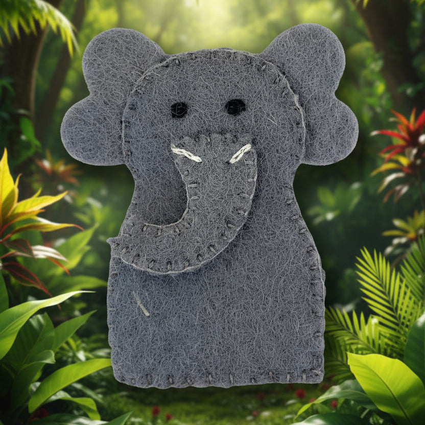 Surya Wool Felt Finger Puppets from Nepal - Elephant