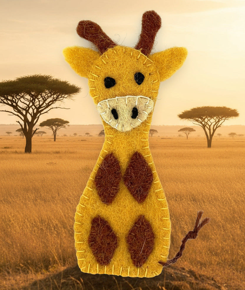 Surya Wool Felt Finger Puppets from Nepal - Giraffe