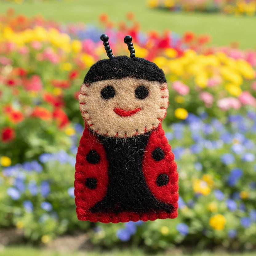 Surya Wool Felt Finger Puppets from Nepal - Ladybeetle
