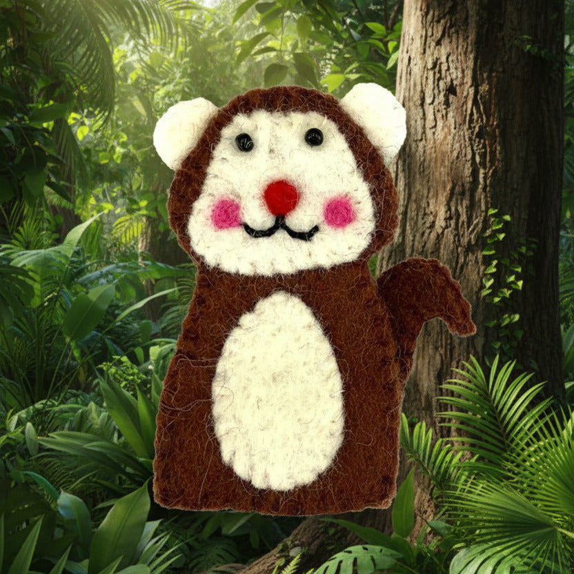 Surya Wool Felt Finger Puppets made in Nepal - Monkey