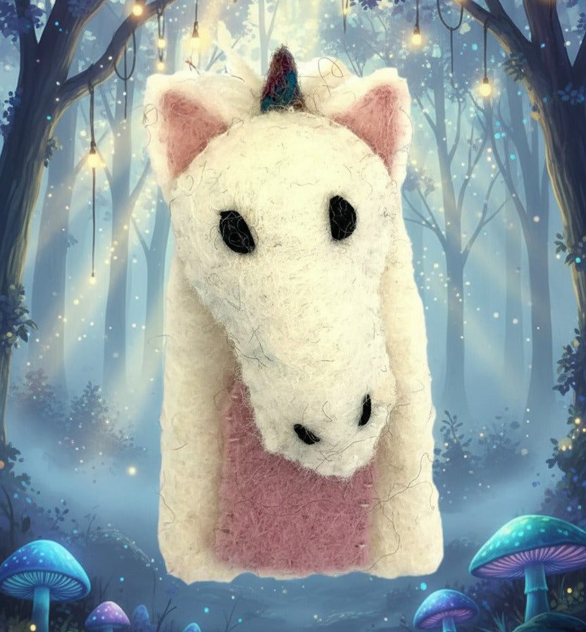 Surya Wool Felt Finger Puppets made in Nepal - Unicorn