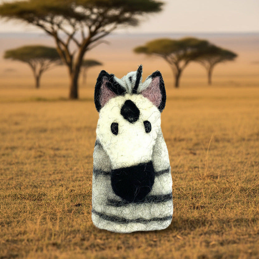 Surya Wool Felt Finger Puppets made in Nepal - Zebra