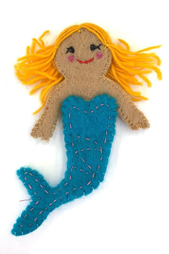 Surya Australia Ethical Wool Felt Finger Puppets made in Nepal - Blue Mermaid
