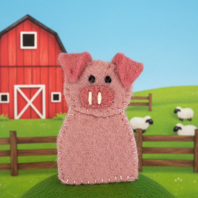 Surya Wool Felt Finger Puppets made in Nepal - Pig