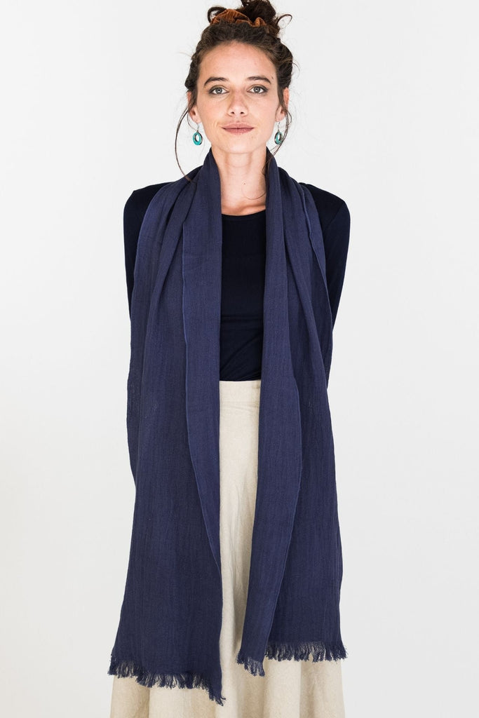 Surya Australia Fairtrade Naturally Dyed Hemp Scarf from Nepal - Indigo #colour_indigo