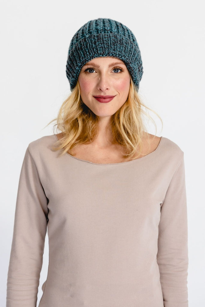 Surya Australia Ethical Merino Wool 'Cuffed' Beanie from Nepal - Blue