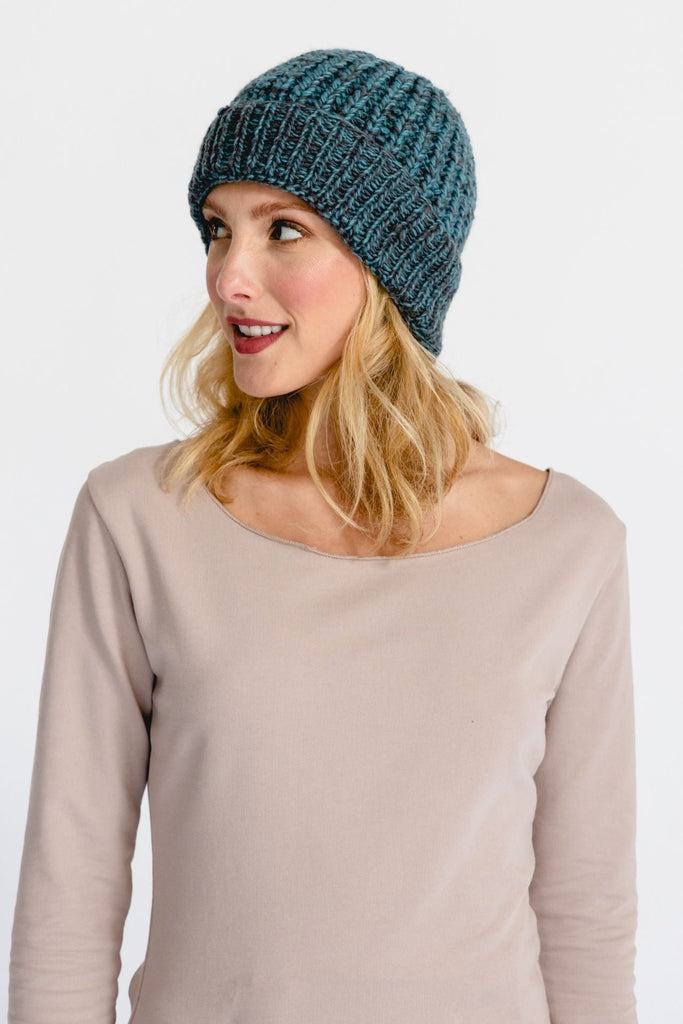 Surya Australia Ethical Merino Wool 'Cuffed' Beanie from Nepal - Blue