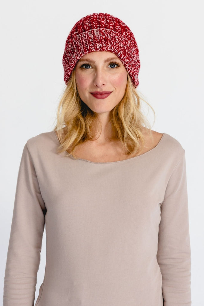 Surya Australia Ethical Merino Wool 'Cuffed' Beanie from Nepal - Red