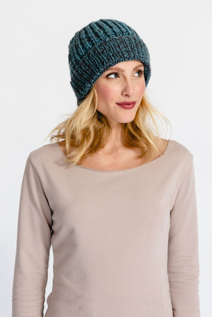 Surya Australia Ethical Merino Wool 'Cuffed' Beanie from Nepal - Blue