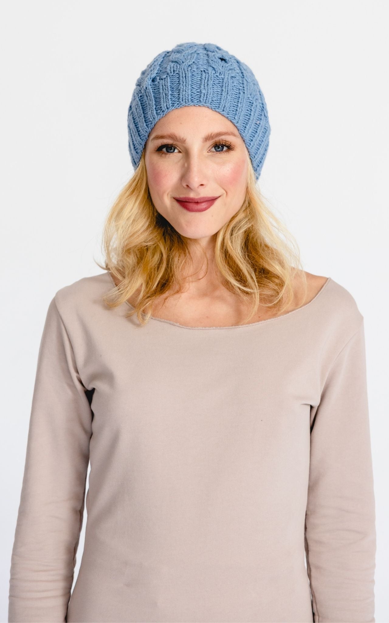 Surya Australia Ethical Cable Knit Merino Wool Beanie from Nepal - Light Blue