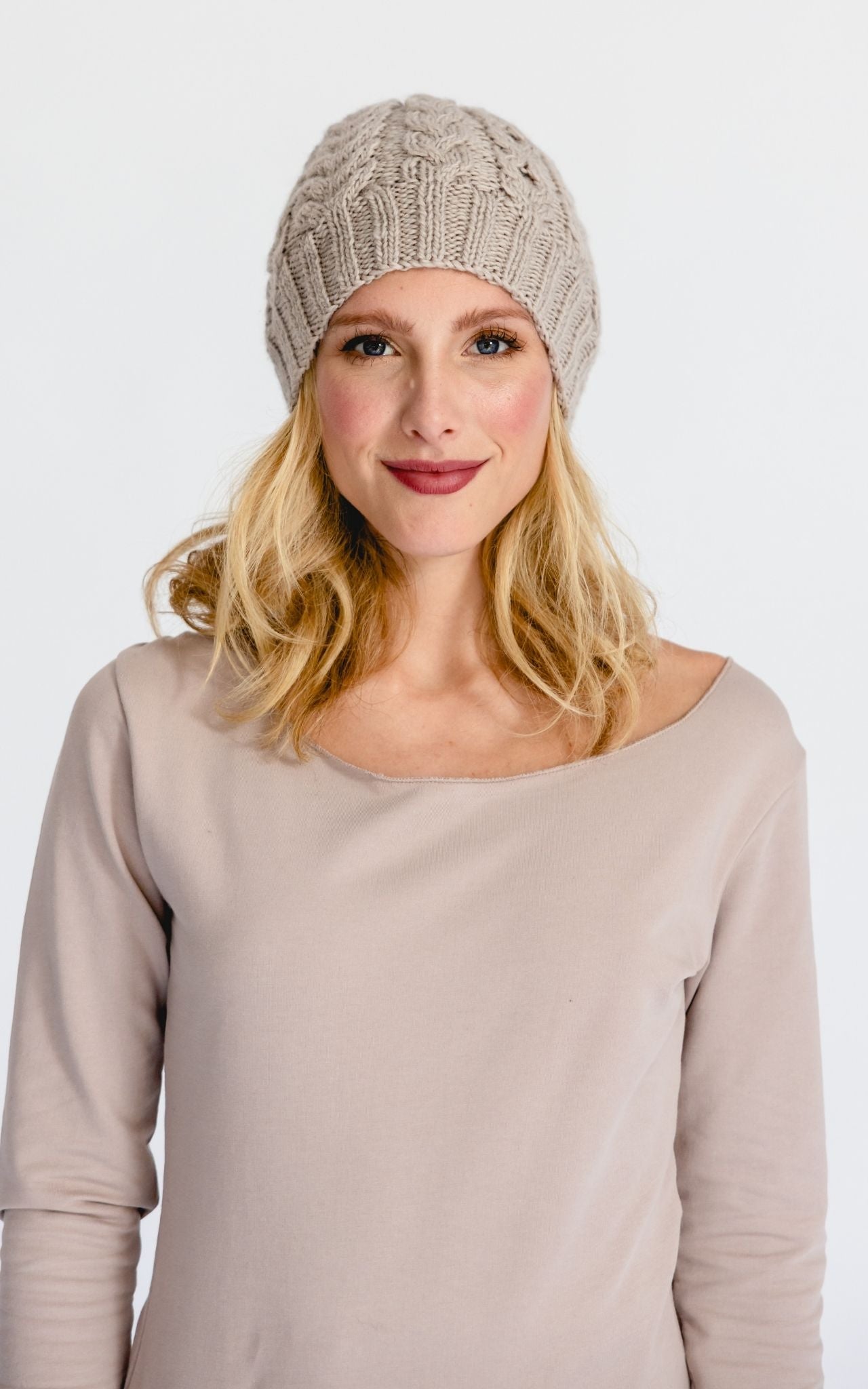 Surya Australia Ethical Cable Knit Merino Wool Beanie from Nepal - Sand