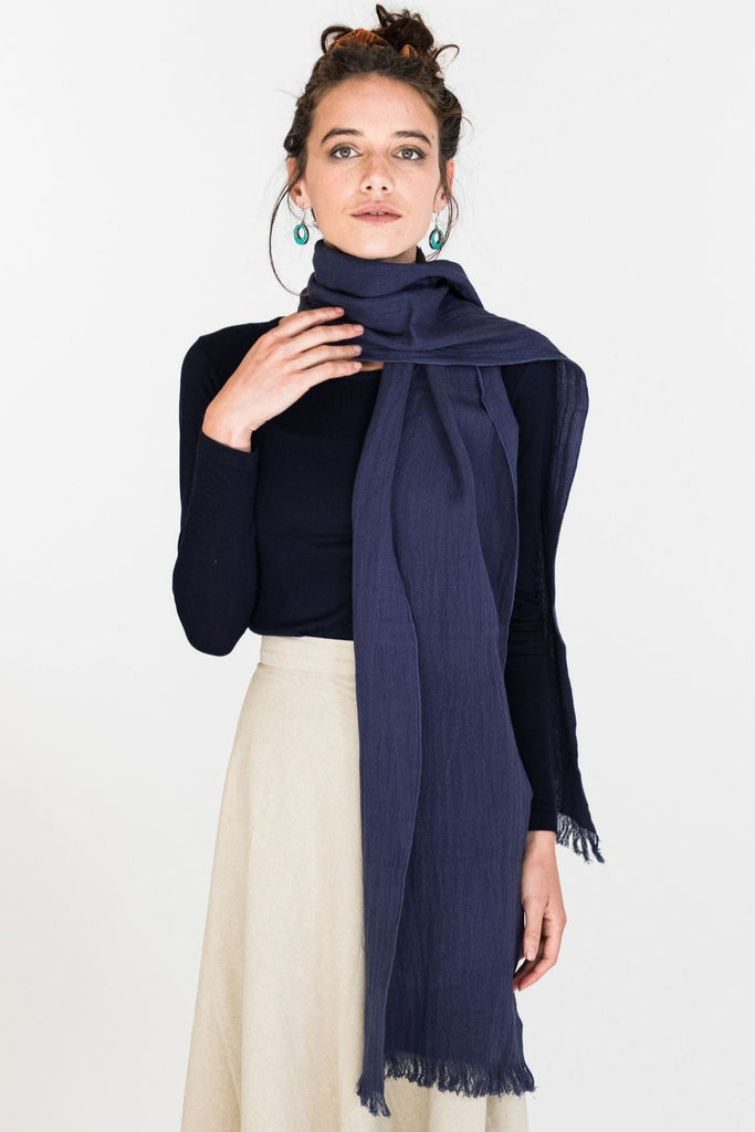Surya Australia Fairtrade Naturally Dyed Hemp Scarf from Nepal - Indigo #colour_indigo