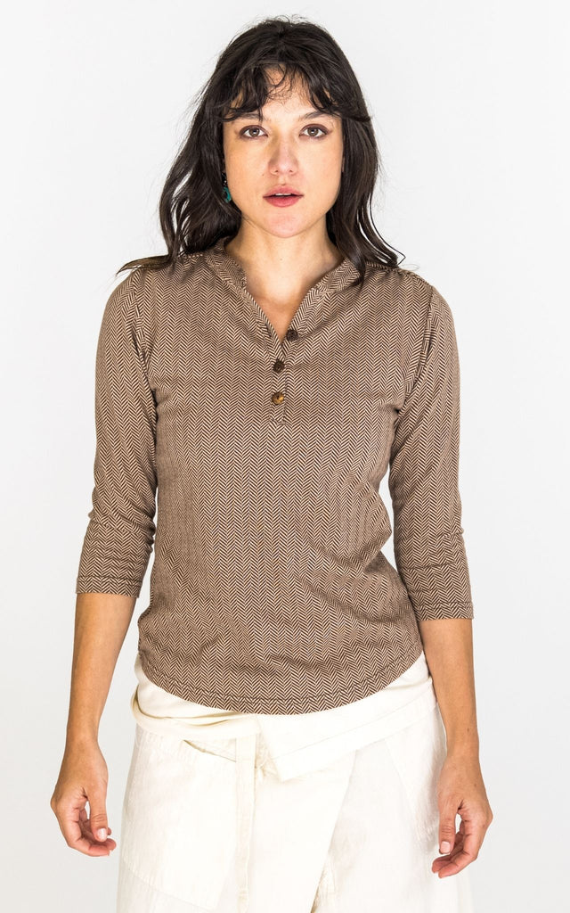 Surya Australia Clementine Organic Cotton 'Clementine' Top from Nepal - Coffee