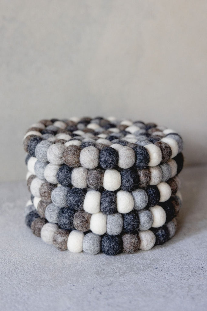 Surya Australia Ethical Felt Ball Coasters and Felt Ball Trivet Set from Nepal - neutral range