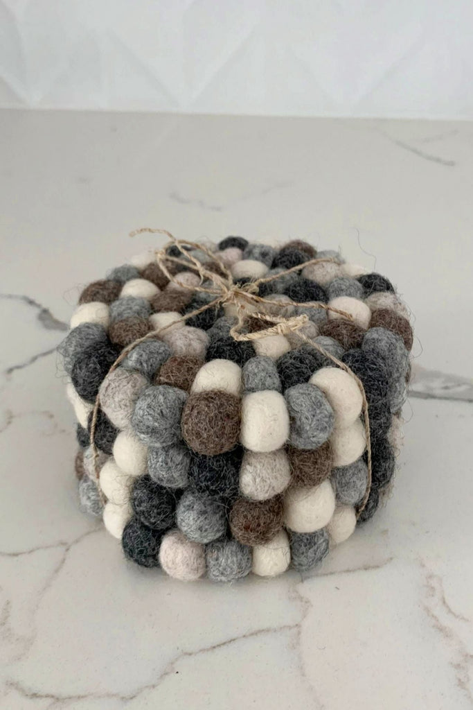 Surya Australia Felt Ball Coasters made in Nepal - neutrals