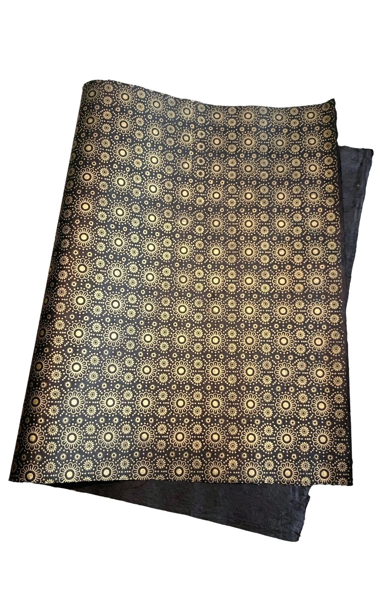 Surya Australia Fairtrade treeless Lokta Paper Sheets from Nepal - Black wth gold flower printing