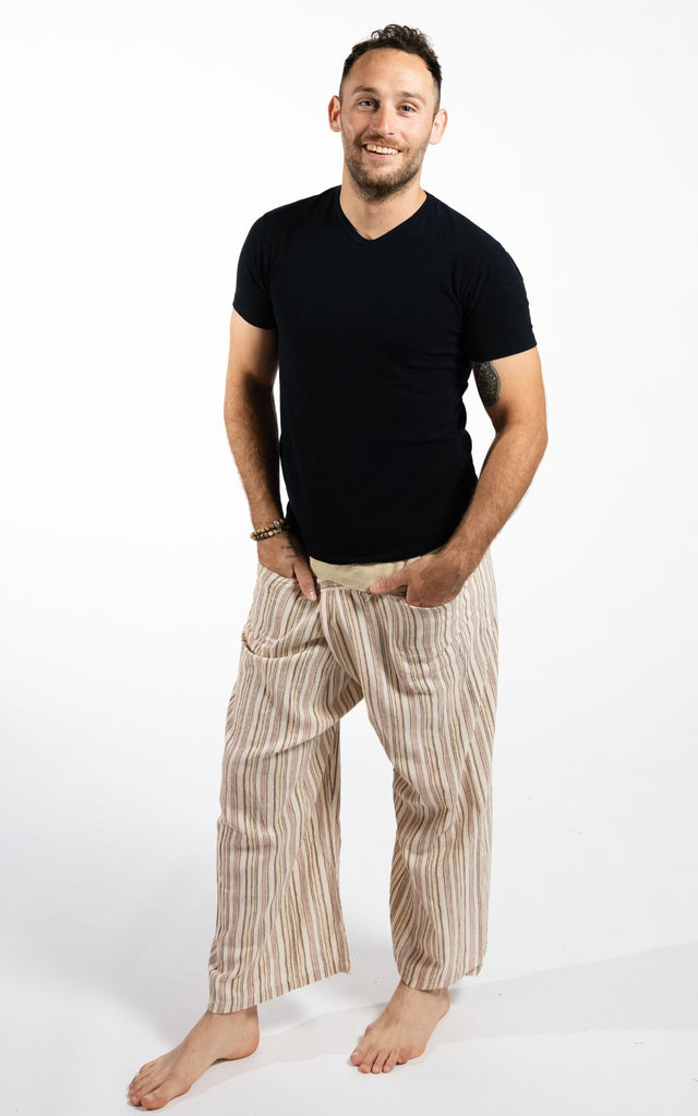 Surya Australia Cotton Thai Fisherman Pants from Nepal (Striped Cotton) - Natural