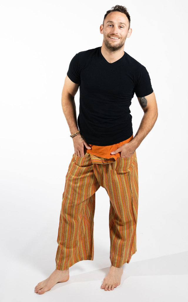 Surya Australia Cotton Thai Fisherman Pants from Nepal (Striped Cotton) - Orange
